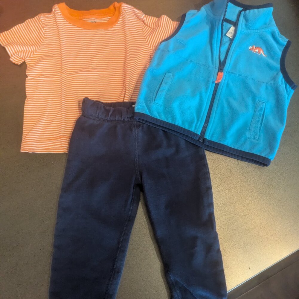 3-Piece Carter's Colorful Layers Blue and Orange Zip-up Fleece Vest